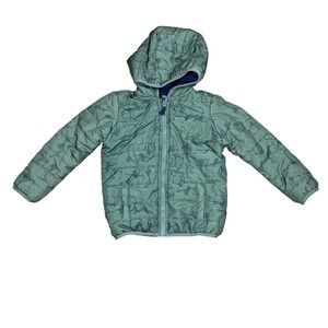 Boys 4T Hooded Puffer Jacket Green w/ Fleece Lined Polar Bear Carter's Full Zip